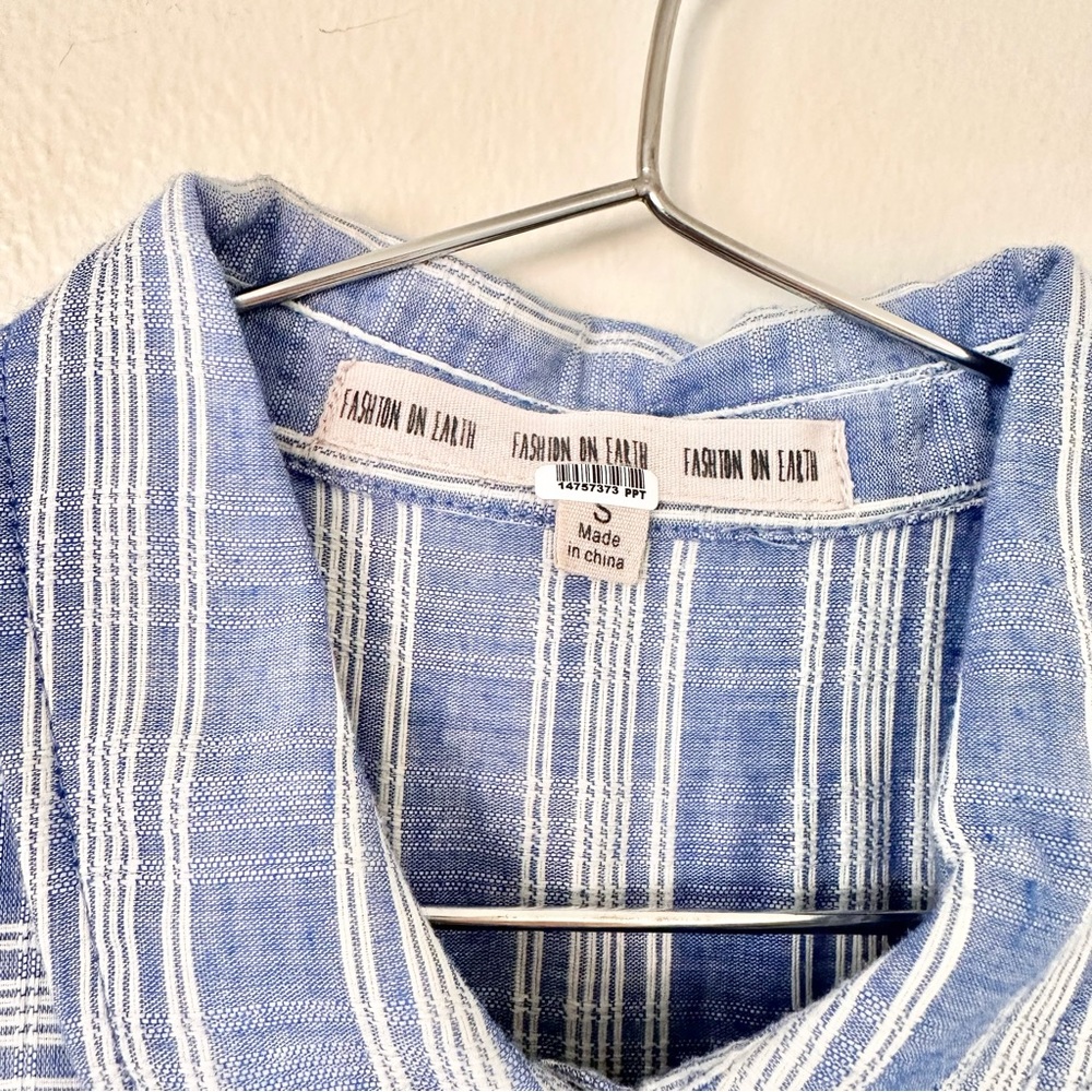 | fashion on earth • striped sleeveless button down a line mini dress • small | - Picture 11 of 12